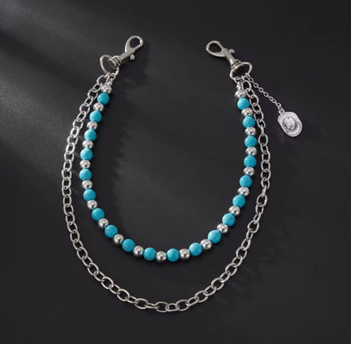 Catena Pantalone Cowboy con Turchese e Charm Vintage