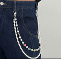 Catena Pantaloni Doppia con Perle e Strass Colorati – Accessorio Jeans Silver Stile Coquette & Glam
