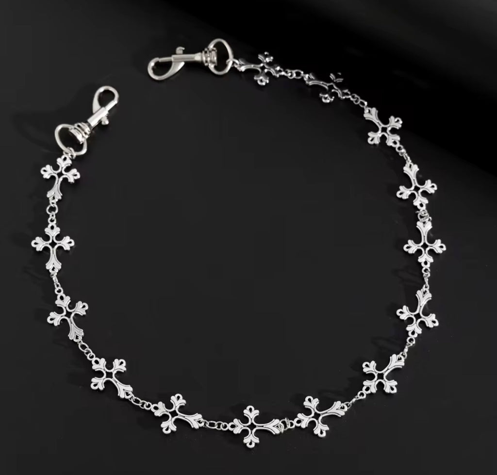 Catena Pantaloni a Maglie Crociate Silver – Accessorio Jeans Streetwear Grunge & Gothic