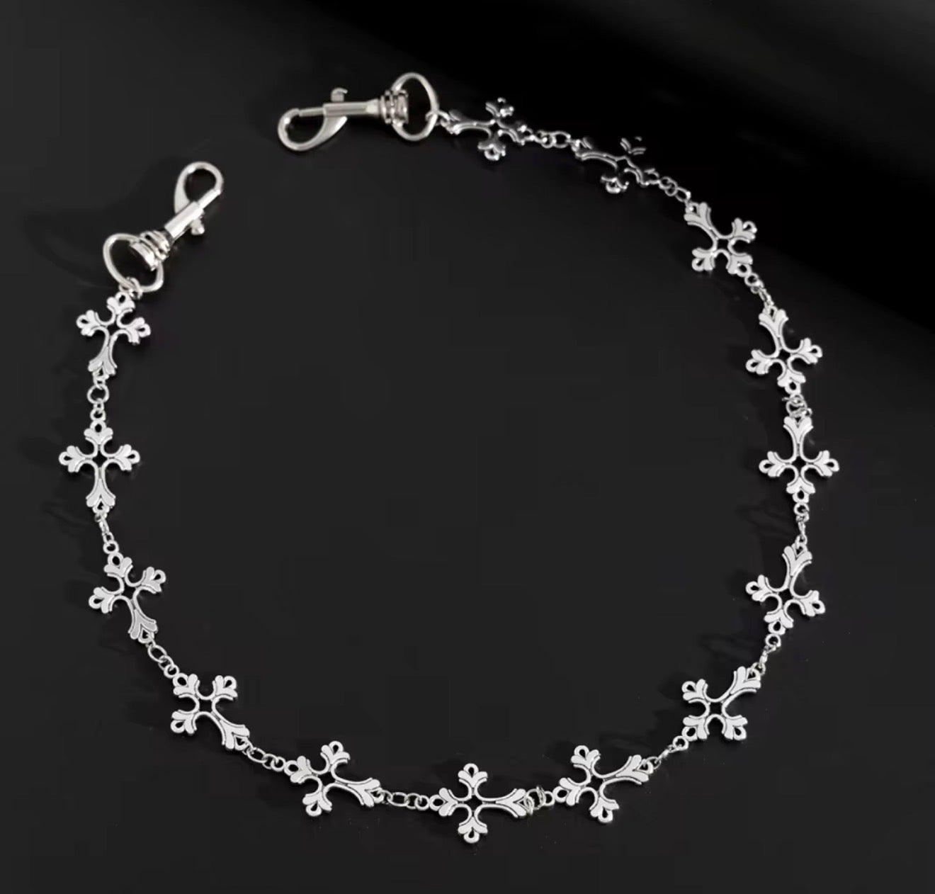 Catena Pantaloni a Maglie Crociate Silver – Accessorio Jeans Streetwear Grunge & Gothic