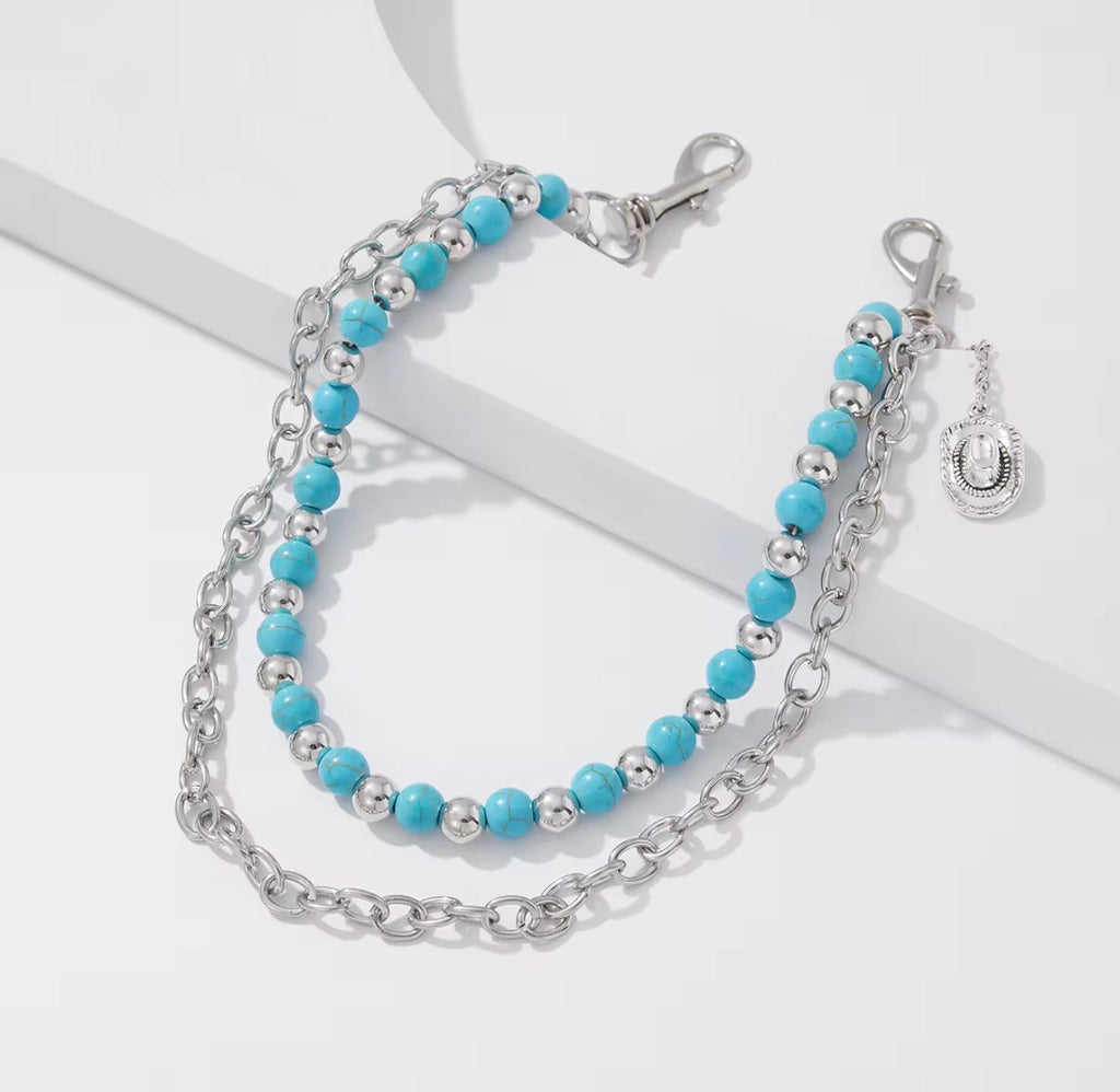 Catena Pantalone Cowboy con Turchese e Charm Vintage