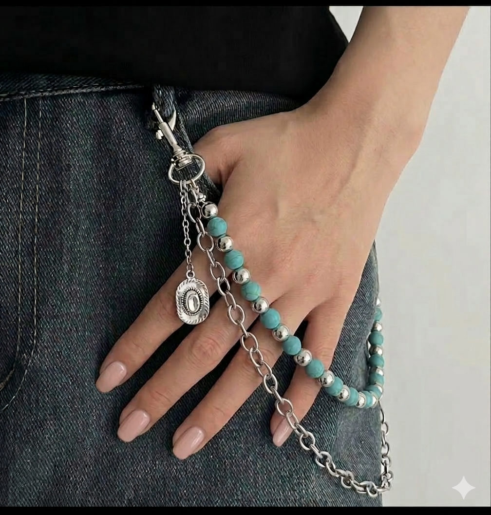 Catena Pantalone Cowboy con Turchese e Charm Vintage